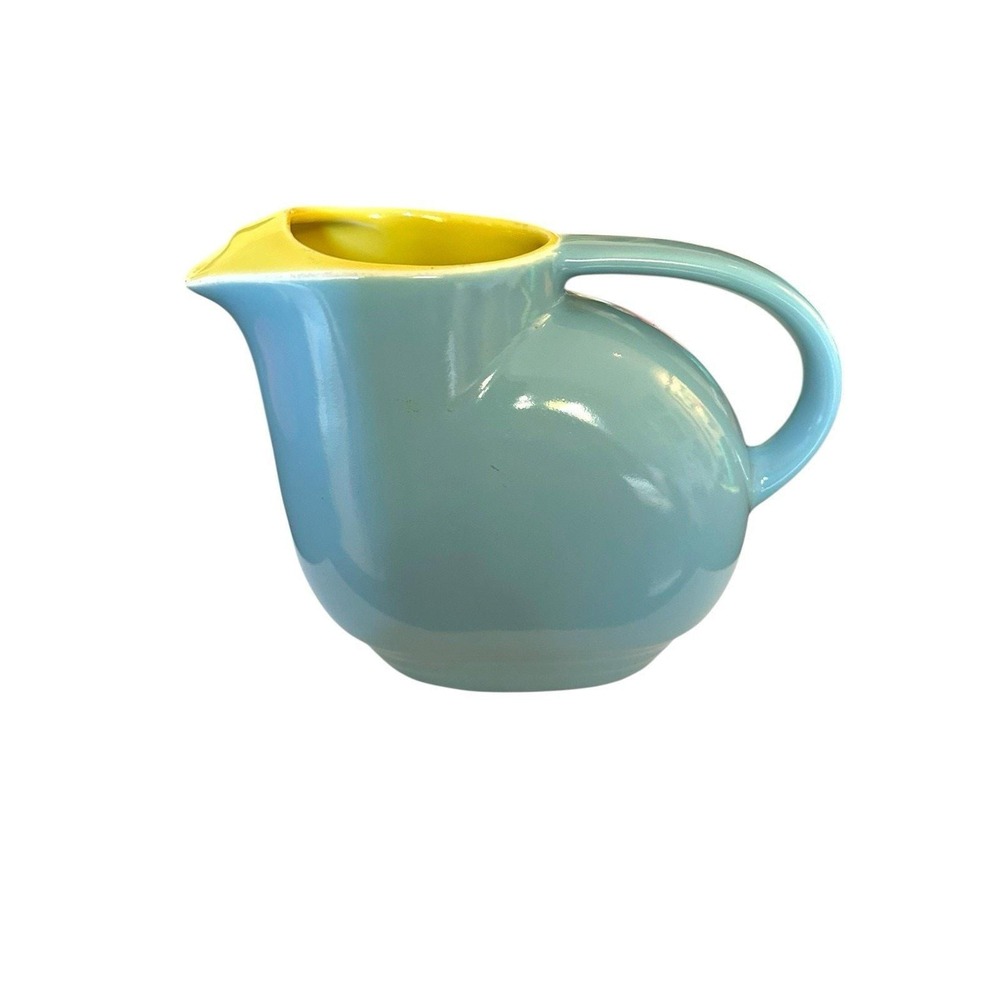 Hall Westinghouse Refrigerator Pitcher Pottery Light Blue With Yellow Lip MCM